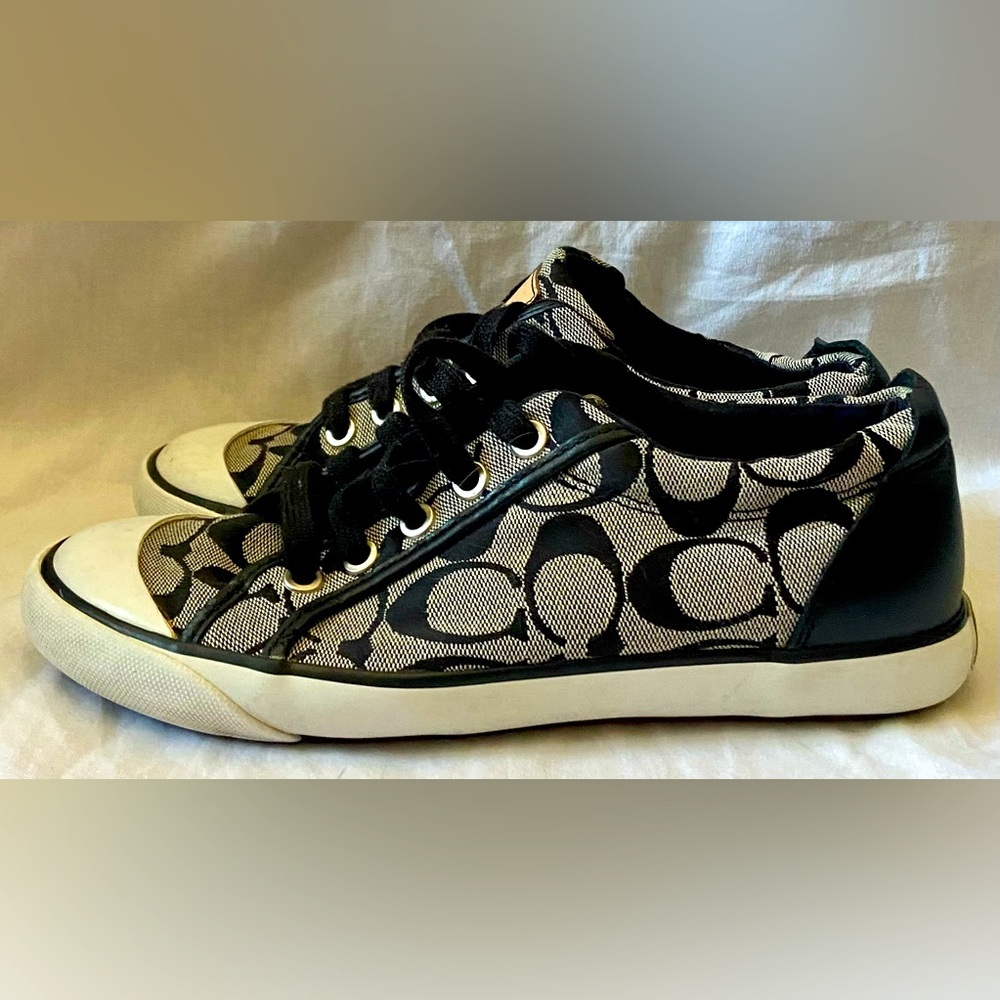 Coach Women’s Black Gray Barrett Signature Leather Athletic Sneakers Sz 6B